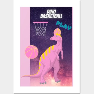 Dinosaur playing basketball Posters and Art